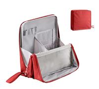 Standing Makeup Bag Portable,Large Capacity Cloth Standing Makeup Bag,Makeup Organizer Countertop, Waterproof Cosmetic Toiletry Bags with Handle. (Wine Red)