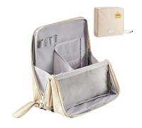 Standing Makeup Bag - Portable, Large Capacity, Traveler Makeup Organizer Bag, Vertical Opening Waterproof Multifunctional Make Up Bags with Compartments. (Beige)