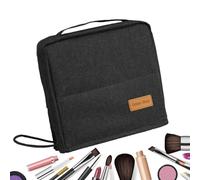 Standing Makeup Bag - Wided Open Zipper Cosmetic Storage Case | Organizer per ragazze, Brushes, Mirror, Toiletry, Jewelry, Accessories, Easter, School, Bathroom, Vanity, Beauty, Travel, Nero , Se