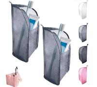 Standing Toiletry Bag for Travel, Clear Waterproof Woven EVA Mesh Cosmetic Makeup Organizer, Foldable Hanging Bathroom Storage for Toiletries & Toothbrush, Lightweight, 8.6x5.1x5.1" (Gray-2Pcs)