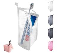 Standing Toiletry Bag for Travel, Clear Waterproof Woven EVA Mesh Cosmetic Makeup Organizer, Foldable Hanging Bathroom Storage for Toiletries & Toothbrush, Lightweight, 8.6x5.1x5.1" (White)