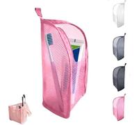 Standing Toiletry Bag for Travel, Clear Waterproof Woven EVA Mesh Cosmetic Makeup Organizer, Foldable Hanging Bathroom Storage for Toiletries & Toothbrush, Lightweight, 8.6x5.1x5.1" (Pink)