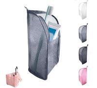 Standing Toiletry Bag for Travel, Clear Waterproof Woven EVA Mesh Cosmetic Makeup Organizer, Foldable Hanging Bathroom Storage for Toiletries & Toothbrush, Lightweight, 8.6x5.1x5.1" (Gray)