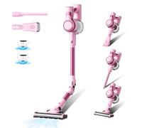 Stanew Aspirapolvere senza fili, 33Kpa Scopa elettrica 320W Scopa elettrica senza fili pieghevole, autonomia di 35 minuti, LED, adatto per tappeti, automobili(Rosa)