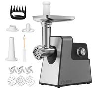 STANEW Elettrico macinacaffè, tritacarne 3-in-1 con 3 piastre in acciaio inossidabile, macchina per salsicce con cupola e 3 tubi di riempimento per salsicce, capacità 3,5 kg/min, 3 coltelli, potente