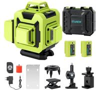 Stanew Nivel Laser 360°x 4 Autonivelante Verde, Laser Verde 4D 16 Líneas,2 x 360 Horizontal y 2 x 360 Verticales, 2 * 2400 mAh Batería, Soporte Giratorio, Mando a Distancia, Base Magnética