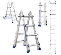 STANEW Scala Singola in Alluminio Multiuso 4 M 4x4 pioli, Scala Multifunzione Telescopica Professionale, Pieghevole, Cavalletto di Prolunga, a Gradini e Bifacciale, Portata Max 150 Kg