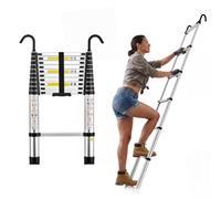 STANEW Scala Telescopica 10.5FT/3,2 m, Scala Telescopica in Alluminio con 2 Ganci Rimovibili, Estensibile Pieghevole Multiuso, Carico massimo 150 kg