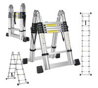 STANEW Scala telescopica in alluminio 3.8M(1,9+1,9), Alu Scaletta Telescopica, Scala Multiuso 150kg di portata, scala a libro per interni ed esterni