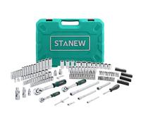 STANEW Set di chiavi a bussola professionali 192 pezzi 1/4" 3/8" 1/2" CR-V, include 3 chiavi a cricchetto a sgancio rapido, prese standard/profonde/E-Torx, scatola per attrezzi stampata a iniezione
