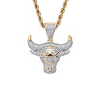 STANG Collana da Uomo con Ciondolo a Testa di Toro con Strass di Moda Hip-Hop da Uomo Collana con Ciondolo a Forma di Testa di Toro Zodiacale
