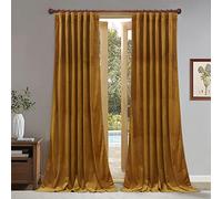 StangH Mustard Gold Curtains Velvet - Vintage Retro Home Decor Drapes for Living Room Light Blocking Heat Resistant Curtain for Sliding Door/French Window, W52 x L84, 2 Panels