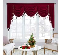 StangH Tende in velluto rosso a tema teatro, lussuose tende natalizie a cascata, mantovane, oscuranti, oscuranti, per la privacy, per bagno, soggiorno, sala da pranzo/media, larghezza 190 cm, 1