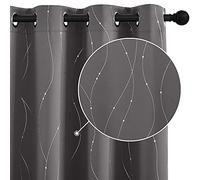 StangH Tende oscuranti e tende con stampa a righe e puntini, isolamento termico, con occhielli, per soggiorno, larghezza 132 x lunghezza 183 cm, grigio, 2 pannelli