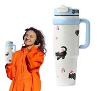 STANLE-Y - Bicchiere termico con manico, con cannuccia e coperchio, tazza da 1000 ml con cannuccia, tazza da viaggio portatile isolata, grande bicchiere con manico e cannuccia per la casa