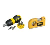 Stanley 0-66-358 Cacciavite Portainserti Magnetico, Set Di 6 Inserti, Nano Cricchetto & 0-42-130 Livella Tascabile