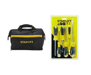 STANLEY 1-93-330 Borsa portautensili 30 x 25 x 13 cm con base rigida & STHT0-60208 Cacciavite Essential, 2 x Std - 1 x Parall - 3 x Ph, Set di 6 pz
