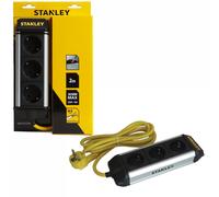 Stanley Barra di alimentazione, 3 prese con morsetti di terra (tipo F), cavo 2 m, 3G1,5, uso interno, nero/giallo/argento