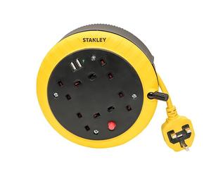 STANLEY® - Cavo Avvolgibile con 4 Prese UK + 2 USB, 5m, 13A