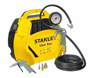 Stanley Compressore Aria Portatile 8 Bar - Compressore 8Bar Senza Olio con Attrezzi Pneumatici - Incl. Tubo dell'Aria da 3M, Pistola ad Aria con Manometro e 3 Ugelli - Giallo
