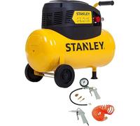 Stanley Compressore D200/8/24 con 6 Accessori - Compressore d'Aria 8 Bar - 24L - con Pistola ad Aria, Pistola gonfiatore, Tubo a Spirale 5 m e 3 Accessori - Giallo