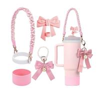 Stanley Cup Accessori, 5 Pezzi Stanley Accessori Set Manico Bottiglia d'Acqua Accessori Stanley Coperture per Cannuccia Bicchieri Accessories Protezione in Silicone Borraccia Ciondoli, Rosa
