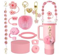 Stanley Cup Accessori Rosa, 11 Pezzi Stanley Cup Spill Stopper Compatibile con Stanley Cup 2.0 30 oz, Coperture per Cannuccia per Stanley Cup, Tracolla per Bottiglia d'Acqua