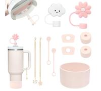 Stanley Cup Accessori Set,Set Di Accessori Stanley Cup,Stivale In Siliocne Stanley Cup,Riutilizzabile, Silicone Antipolvere Modelli Carini Adatto Per Accessori Stanley Da (Rose clair)