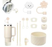 Stanley Cup Accessori Set,Set Di Accessori Stanley Cup,Stivale In Siliocne Stanley Cup,Riutilizzabile, Silicone Antipolvere Modelli Carini Adatto Per Accessori Stanley Da (Beige)