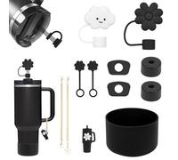 Stanley Cup Accessori Set,Set Di Accessori Stanley Cup,Stivale In Siliocne Stanley Cup,Riutilizzabile, Silicone Antipolvere Modelli Carini Adatto Per Accessori Stanley Da (Noir)