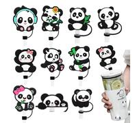 Stanley Cup Accessories, 10 pezzi Panda Straw Cover Silicone Animal, Panda Coperchi in paglia per decorazioni, copertura in paglia riutilizzabile, adatto per accessori con coperchio cannuccia da 6 a