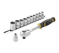 STANLEY FATMAX FMMT82680-0 Set cricchetto FATMAX att. 3/8" con Chiavi a Bussola e inserti-22 pz, Nero, 22 Pièces-120 dents