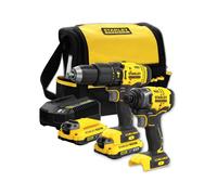 TRAPANO + AVVITATORE A IMPULSI 2 BATTERIE LITIO 18V+ACCESSORI STANLEY