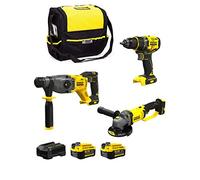 STANLEY FatMax Kit SVK20324A (Trapano Avvitatore SFMCD720 + Smerigliatrice SFMCG400 + Tassellatore SFMCH900 + 2 Batterie 4,0 Ah + Caricabetterie + Borsa M)