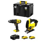 STANLEY FatMax Kit SVK204 (Trapano a Percussione SFMCD711 + Seghetto Alternativo SFMCS600 + 2 Batterie 2,0 Ah + Caricabatteria + TSTAK VI)