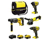 STANLEY FatMax Kit SVK20424A (Trapano Avvitatore SFMCD720 + Tassellatore SFMCH900 + Avvitatore a Impulsi SFMCF810 + Smerigliatrice SFMCG400 + 2 Batterie 4,0 Ah + Caricabetterie + Borsa M)