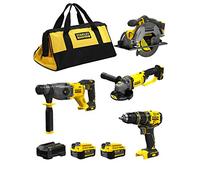STANLEY FatMax Kit SVK20424C (Trapano a Percussione SFMCD721 + Tassellatore SFMCH900 + Sega Circolare SFMCS500 + Smerigliatrice SFMCG400 + 2 Batterie 4,0 Ah + Caricabetterie + Borsa XL)