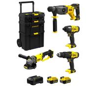 STANLEY FatMax Kit SVK401 (SFMCH900 + SFMCG400 + SFMCD711 + SFMCF800 + 2 x 4,0 Ah + Caricabatteria + Caddy 3in1)