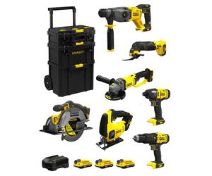 STANLEY FatMax Kit SVK708 (SFMCH900 + SFMCG400 + SFMCD711 + SFMCF800 + SFMCS500 + SFMCS600 + SFMCE500 + 3 x 2,0 Ah + Caddy 3en1)