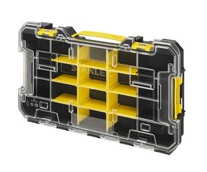 STANLEY® FATMAX® PRO-STACK™ - Grande organizer poco profondo, divisori rimovibili, coperchio trasparente, sistema di archiviazione portatile impilabile, maniglia per il trasporto, 43,8 x 7 x 24,5 cm