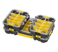 STANLEY® FATMAX® PRO-STACK™ - Set di 3 organizzatori 1 grande e 2 piccoli organizer poco profondi, divisori rimovibili, sistema di archiviazione impilabile, coperchio trasparente, organizer portatile