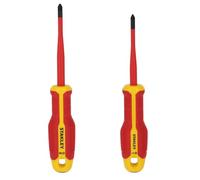 STANLEY FATMAX Set di 2 cacciaviti isolati VDE Borneo, FMHT65768-0 | Include 1 cacciavite a taglio da 80 mm e 1 cacciavite Pozidriv da 100 mm, coppia elevata con impugnatura anti-rotolamento