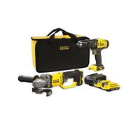STANLEY FATMAX, Kit Stanley Fatmax V20 - smerigliatrice angolare a batteria da 125 mm, trapano a percussione a batteria, caricabatterie e 2 batterie al litio da 2,0 Ah + valigetta. SFMCK471D2S-QW