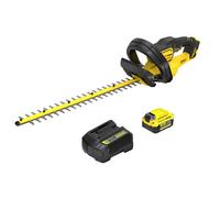 STANLEY FATMAX Tagliasiepi a batteria 18 V V20 (lunghezza lama 55 cm, spessore di taglio 19 mm, con manico e arresto rapido coltello, batteria da 4,0 Ah e caricatore) SFMCHT655M1-QW