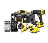 STANLEY FATMAX V20 Set di trapani a percussione senza filo con livella, nastro e 40 accessori, include 2 batterie agli ioni di litio da 2 Ah, caricatore da 1,25 A e valigetta PRO-STACK