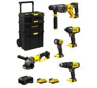 STANLEY FatMax Kit SVK500 (SFMCH900 + SFMCG400 + SFMCD711 + SFMCF800 + SFMCL020 + 2 x 2,0 Ah + Caricabatteria + Caddy 3in1)