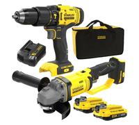 STANLEY Kit Trapano Avvitatore a Percussione + Smerigliatrice 2 Batteria 20V 2AH