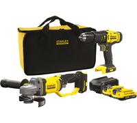 Stanley KIT TRAPANO BATTENTE 18 V FATMAX SFMSP E SMERIGLIATRICE 18V 125mm SF MCG400 2 BATTERIE LITIO 2Ah