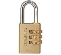 STANLEY Lucchetto a Combinazione 30 mm a 3 Cifre, S742-051,Corpo Ottone Massiccio, Cassa E Ingranaggi in Ottone Massiccio, Arco Acciaio Cementato, per Armadietti Palestra, Borse, Sacche