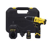 STANLEY Trapano avvitatore spazzolato SCD10D2K-IN (12 V), con 2 batterie da 2 Ah e caricabatterie da 1,5 A, luce a LED, interruttore a grilletto a velocità variabile, pulsante avanti/indietro,